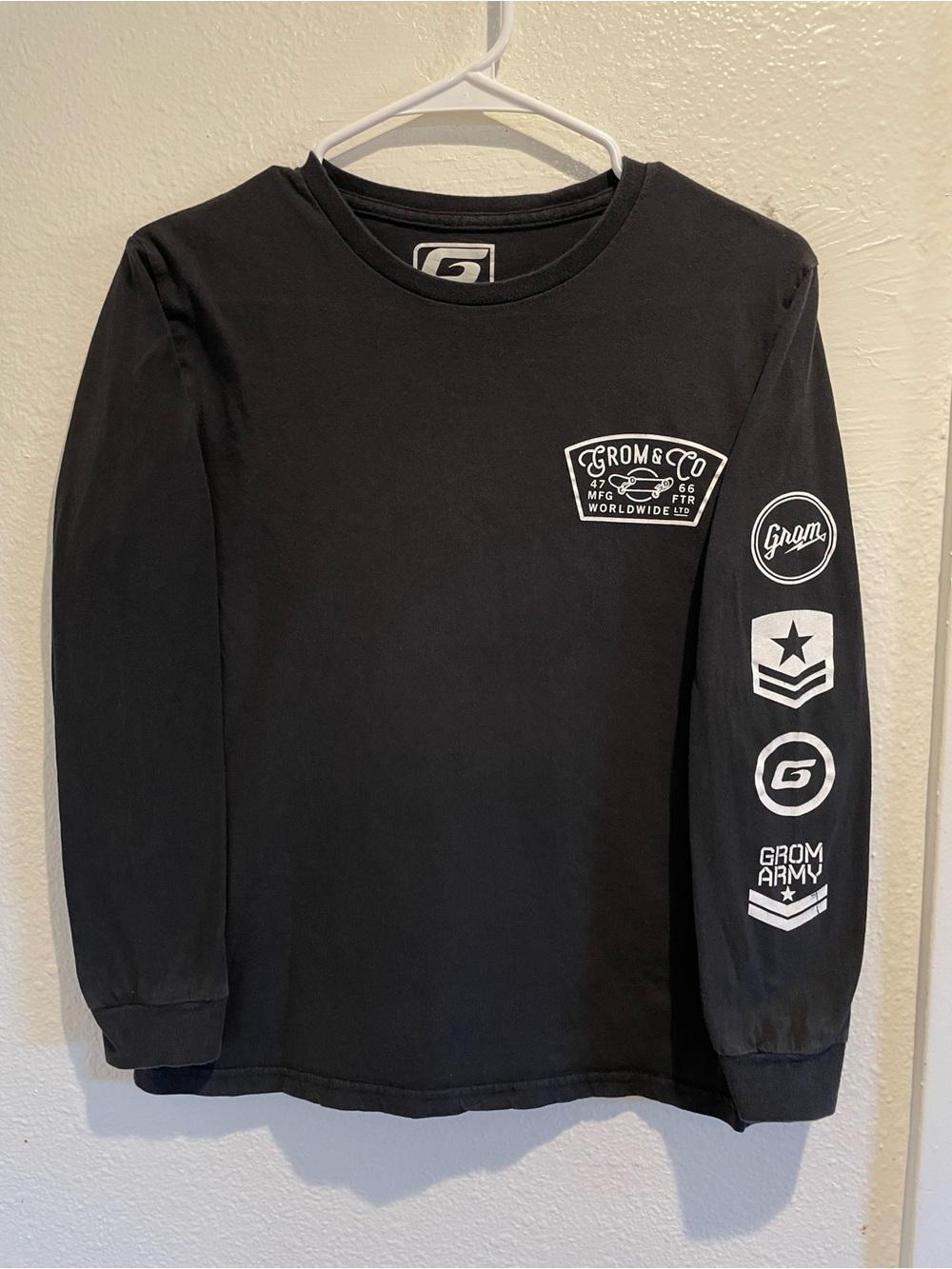 🔥 BOYS GROM & CO Black Graphic Skate Long Sleeve Tee 🛹 Size Youth L